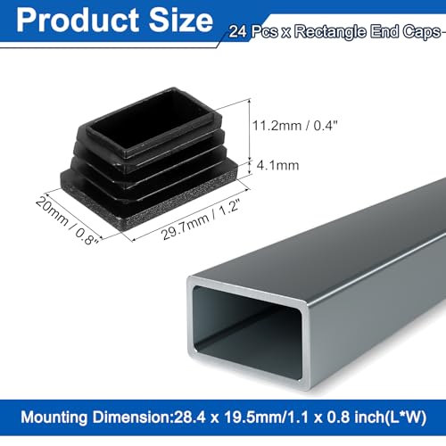 Image of uxcell 24 Pcs Rectangle Tubing End Caps 1 3 /16 x 25 /32 Inch Plastic Hole Plugs Insert End Cap for Metal Tubing Post Chair Leg Table Bookshelves Furniture, Black