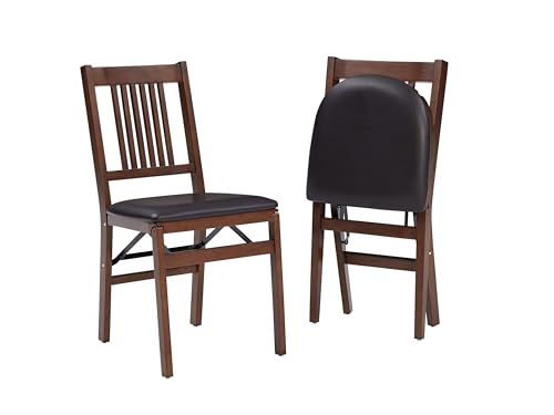 Meco STAKMORE True Mission Folding Chair Walnut Finish, Set of 2, Weight Capacity 300 Pounds, Solid Wood Chair, Padded Vinyl Upholstered Chair, Folds to 8” for Storage, No Assembly Required - Thumbnail 4
