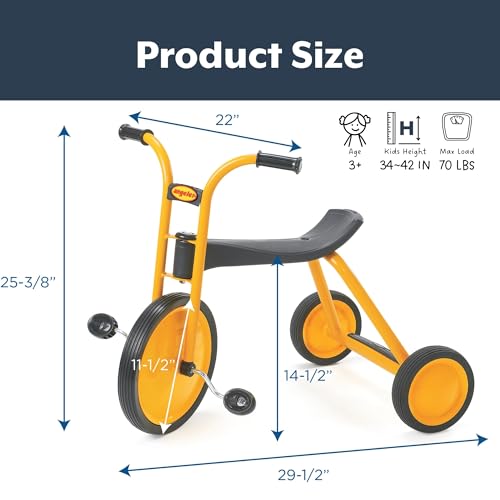 Image of MYRIDER Toddler Trike, Kids Tricycle for Preschool, Daycare, Playground Kids Tricycles, Rubber Tires, Yellow /Black, 12 inch Midi | MyRider Toddler Tricycle with 14.5 inch Tall Seat & Spokeless Tires, Rust-Resistant Kids Bike for Preschools and Daycare