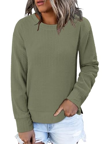 ONLYSHE Womens Shirts Long Sleeve Crewneck Tunic Tops Casual Lightweight Knit Solid Color Sweatshirts Trendy Blouse Basic Tee