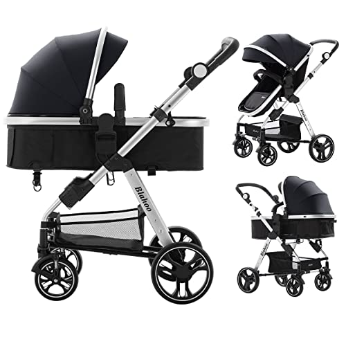 Image of Blahoo Baby Stroller for Toddler,Bassinet Stroller,Foldable Aluminum Alloy Pushchair with Adjustable Backrest,Adjustable Direction Black