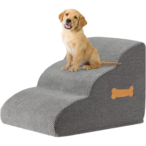 Dlwkペット階段は、小型犬用の滑り止めトレッド、高密度で安定したデザイン、取り外し可能で洗えるカバー、持ち運びに便利なハンドル付きで、ベッドやソファへの乗り降りを助け、関節を保護します。 (グレー,大型3階:60*40*40cm)