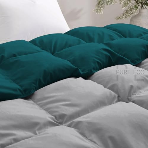 Image of PURE ECO 600 GSM Heavy Winter Blanket for Double Bed Size (90 inchX100 inch) - 600 GSM Heavy Winter Comforter /Rajai /Duvet /Blanket Microfiber Super Soft Fluffy for Winter Double Bed - Teal /Silver Grey Color