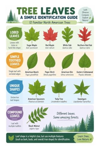 CHYIFSHIY Tree Leaves Identification Poster, 12 North American Trees Guide