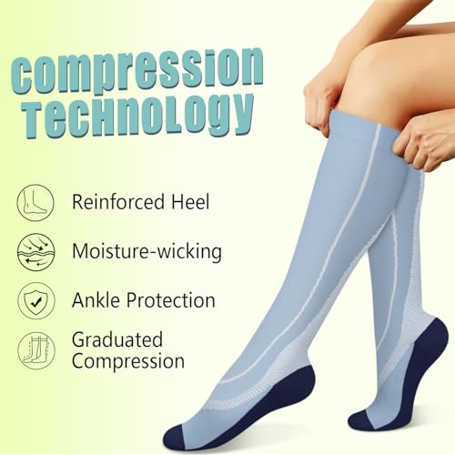 Image of 7 Pack Copper Knee High Compression Socks For Men & Women - Best For Running,Athletic,Medical,Pregnancy and Travel -15-20mmHg