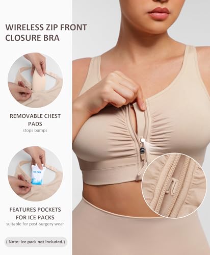 Image of FeelinGirl Zip Front Closure Bras for Women No Underwire Compression Post Surgery Bra with Wide Adjustable Straps