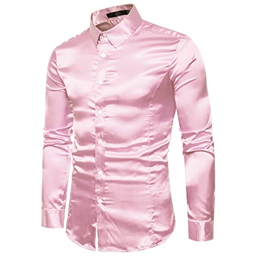 Chemise homme satin soie rose ajustée pour gala et mariage