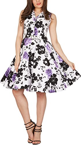 BlackButterfly 'Luna' Vestido Retro Serenity Años 50 (Blanco y Morado, ES 36 - XS)