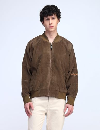 Image of Flying Machine Relaxed Fit Suede Bomber Jacket