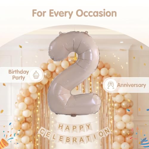 Image of YPSelected 32 Inch Large Foil Helium Number Balloon Birthday Wedding Party 0-9 (Cream, 2)