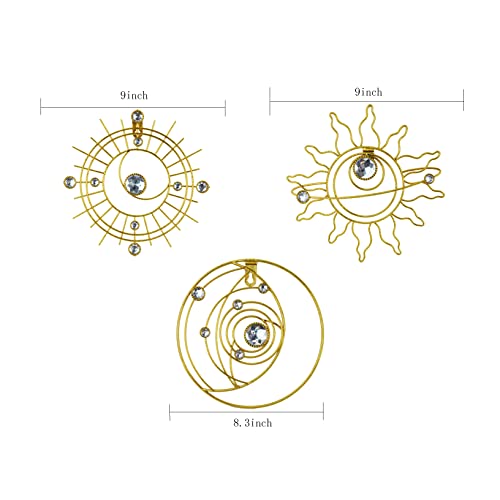 Manortang 9 Inch Metal Golden Wall Decor Abstract Sun Moon Star Wall Art Embelished Mystical Planet Indoor Outdoor Circle Wall Decorations thumb #5