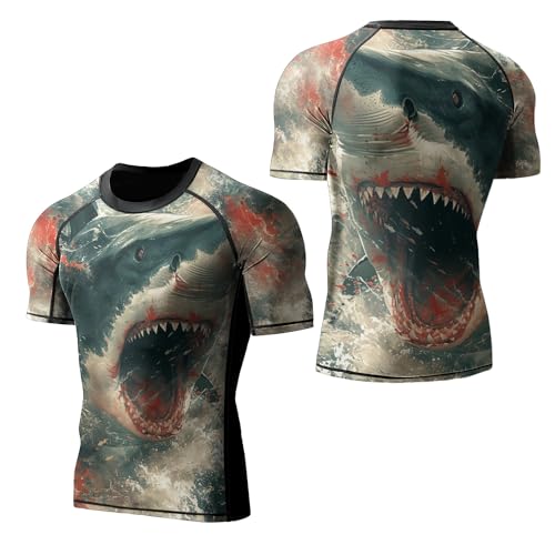 Desantiago Compression Shirt Non See-Through Fabric, Men's Rash Guard Shirts Short Sleeve,3