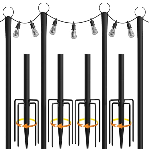 4 Pack String Light Poles, 10Ft Light Poles for Outside, Metal Poles with Fork, Lighting Hanging Post Accessories for Pa - Detailed View