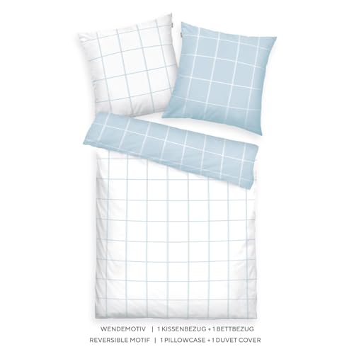 Herding Tom Tailor Bedding Bed Linen Large Check Crisp White & Sky Blue, 80 x 80 cm + 155 x 220 cm, 100% Cotton/Renforcé - Image 2