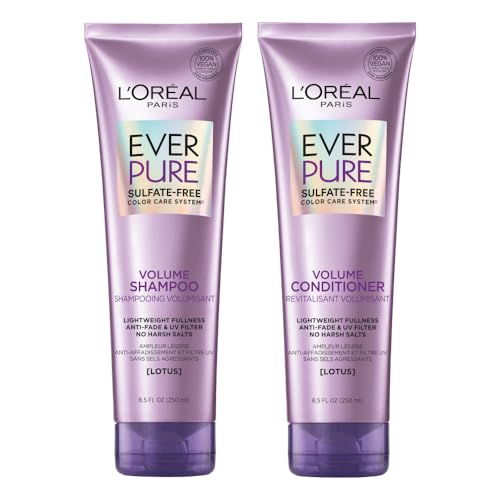 Cuidado Para El Cabello, Beauty L’Oréal Paris Kit Shampoo + Acondicionador Ever Pure Volume, con flor de loto aporta volumen y deja manejable el pelo, para todo tipo de pelo teñido, sin...