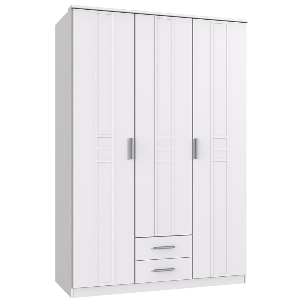 Lomadox Babyzimmer komplett Set 3-teilig mit Gitterbett Kleiderschrank, Bettschubkastenin weiß modern