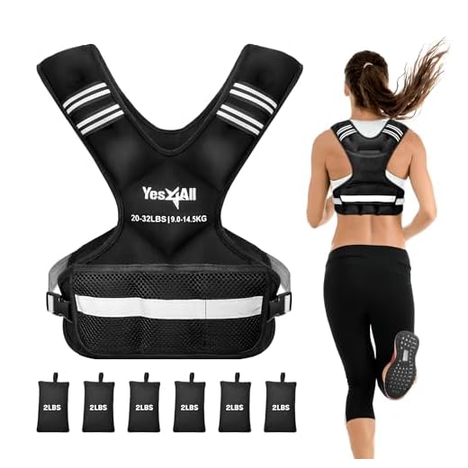 Yes4All Adjustable Weighted Vest 20-32lbs with Reflective Strip, Weight Vest for Strength Training for Men & Women, BLACK_20-32LBS, Large