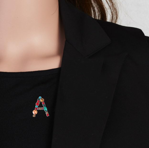 Image of Rhinestone Initial Brooch - 26 Letter A-Z Lapel Pin with Colorful Crystals - Capital Letter Pin for Women & Girls - Suitable for Dress, Suit, Bags & Decors