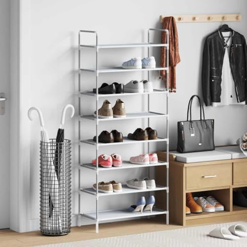 Kaloriko Zapatero con 8 estantes de metal y tela no tejida, ahorra espacio y apilable, 60 x 28 x 140 cm, con soporte de pared para pasillo, pasillo, sótano, adecuado para mujeres, hombres, niños