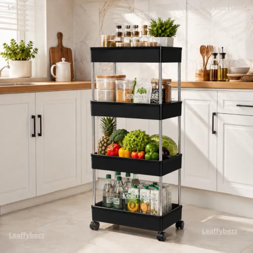 Image of 4 Step Rack Shelf with Wheels, Black, 4 Layer