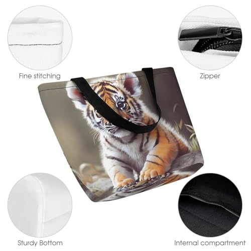 Cute Tiger Tote Bag for Women,Shoulder Bag with Inner Pocket,Large Capacity Cloth Bags for Work ShoppingTravel Beach Gym3