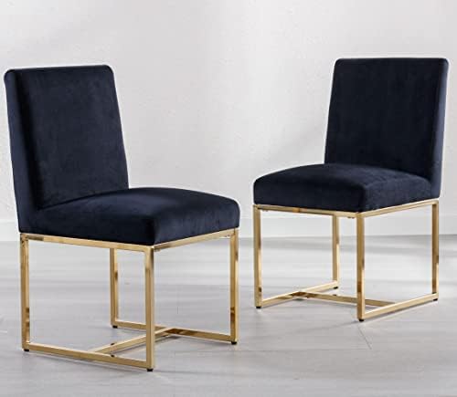 VESCASA Upholstered Dining Chairs with Gold Metal Frame, Velvet Mid Century Modern Padded Kitchen Chairs with Adjustable Foot Pads for Restaurant, Dining Room, Set of 2, Black