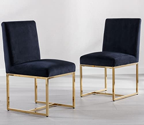 Vescasa Upholstered Dining Chairs With Gold Metal Frame, Velvet Mid Century Modern Padded Kitchen Chairs With Adjustable Foot Pads For Restaurant, Dining Room, Set Of 2, Black #TOP3