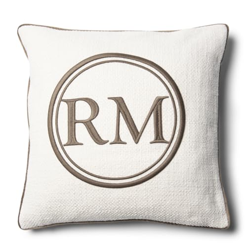Riviera Maison Kissenbezug 50x50 Beige mit Braun RM-Logo, dekoratives Kissen quadratisch - RM Jackson Pillow Cover - (LxB) 50x50