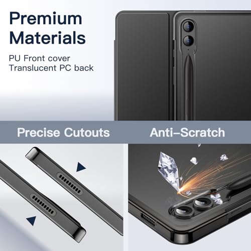 Image of JETech Cover Case for Samsung Galaxy Tab S9 FE+ / S9 FE Plus 12.4-Inch, Slim Translucent Back Tri-Fold Stand Protective Tablet Cover, Support S Pen Charging, Auto Wake /Sleep (Black)