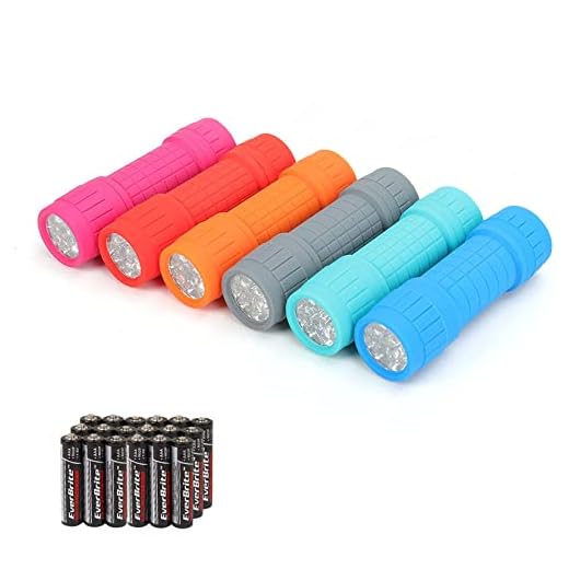 EverBrite 9-LED Flashlight 6-pack Impact Handheld Torch Assorted Colors with Lanyard 3AAA Battery Included (Hurricane Supplies, Camping, Hiking, Emergency, Hunting)