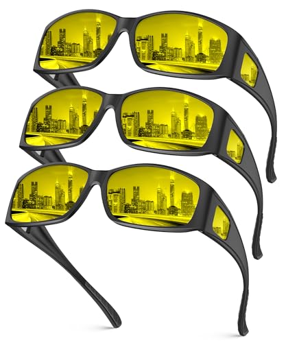 Image of Night Vision Glasses, Fit Over Glasses Mens Womens, Wrap Around Anti Glare HD Night Vision Lens for Night Driving