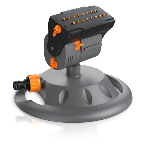 Brandson - Gartensprinkler 3/4 Zoll mit Standfuß - Garten Rasensprenger 16 Düsen - Oszillation-Funktion Einstellbarer Sprühwinkel kleine Fläche große Flächen Inkl Adapter 1/2 Zoll