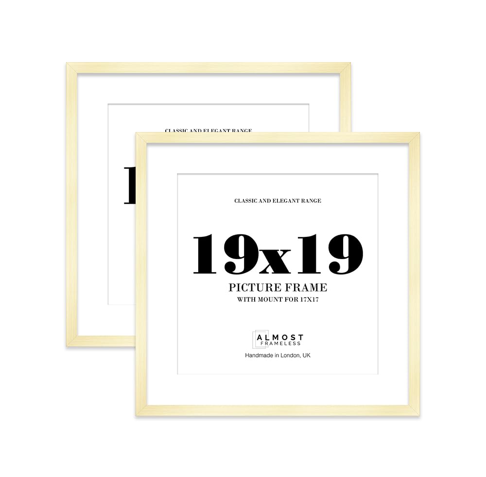 19x19 Gold Picture Frame with Mount for 17x17 Photos, Prints - Modern Square Wall Frame, Set of 2