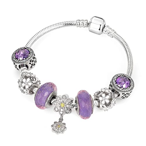 Bracelet en argent 925 fleur violette YXWYXWA cadeau idéal pour femme