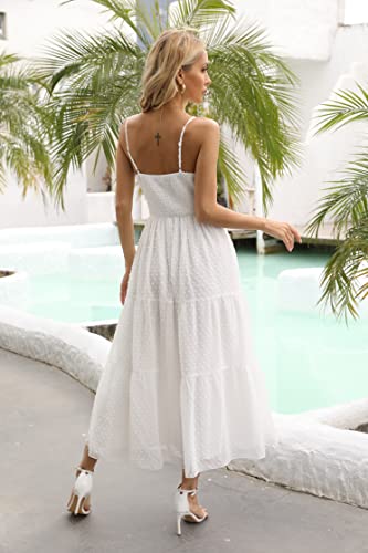 Image of Dokuritu Women's Beach Crochet Lace Maxi Dress Solid Color Summer Vacation Wedding Guest Spaghetti Strap Long Dress