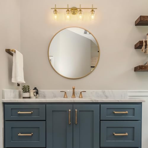 Image of foucasal Bathroom Light Fixtures 4-Light Gold Bathroom Vanity Light with Clear Glass Shade, Modern Wall Lights for Bedroom Hallway Living Room (Gold, 4-Light)