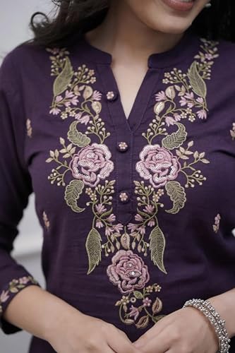 Image of Deep Purple Floral Embroidered Kurta Set