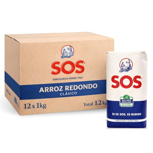 Arroz SOS Redondo, Arroz blanco, arroz de grano redondo, Arroceros desde 1903, Tiempo de cocción 13 minutos, el arroz que tienes de toda la vida en tu casa, Contiene 12 unidades de 1 Kg
