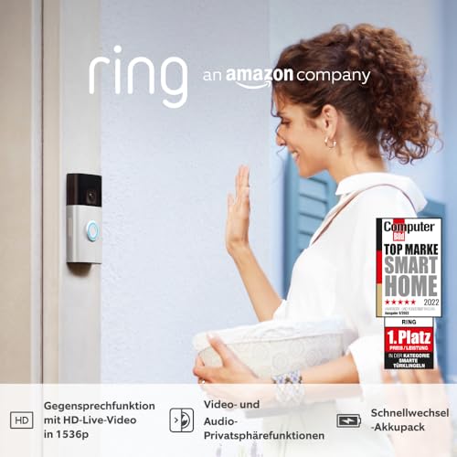Ring Akku-Videotürklingel Plus (Battery Doorbell Plus) | Videotürklingel mit 1536p HD-Kopf-bis-Fuß-Aufnahme, Selbstinstallation (5 Minuten) | Schnellwechsel-Akkupack I Privatsphäre-Einstellungen
