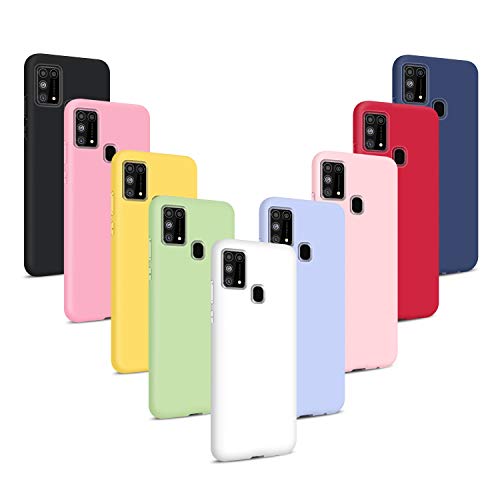 9X Funda para Samsung Galaxy M31, Carcasas Flexible Suave TPU Silicona Ultra Delgado Protección Caso(Rojo + Rosa Claro + Púrpura + Amarillo + Rosa Oscuro + Verde + Negro + Azul Oscuro)