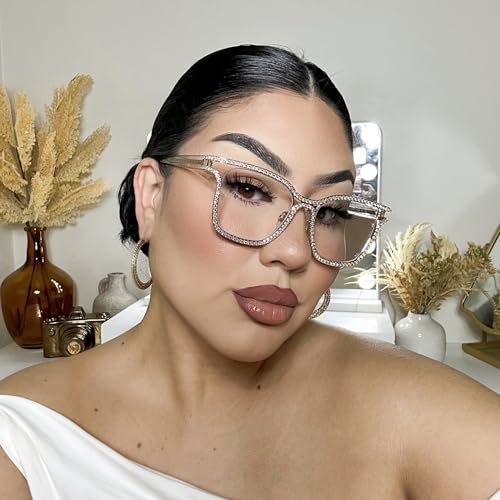 Image of Zeelool Glasses Frame for Women Diamond Square Blue Light Blocking Glasses Shine JGM104070 Transprtant