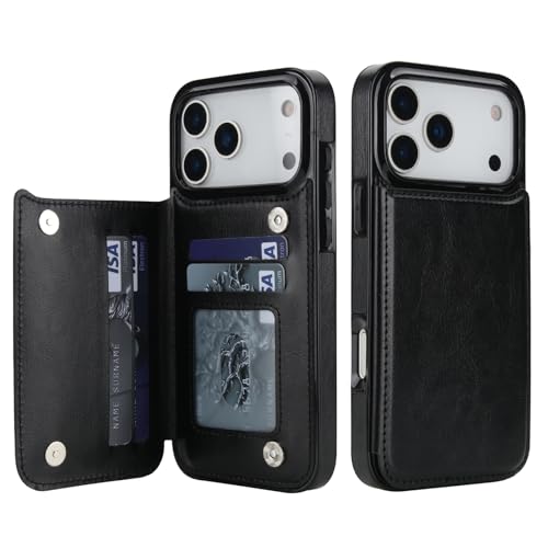 Coque iPhone 17 Pro Portefeuille en Cuir PU Noir avec Porte-Cartes et Fermeture Magnétique