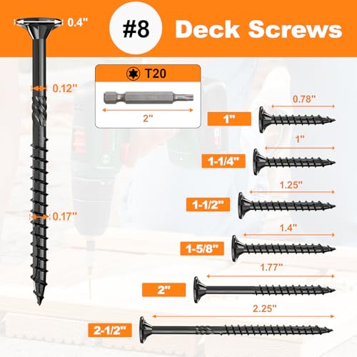 Image of #8 x 2-1 /2 inch Deck Screws, 2000Pcs Star Drive Wood Screws, Rust Resistant Timber Screws for Timber /Log /Landscaping Wood, T20 Star Bit Included, Black