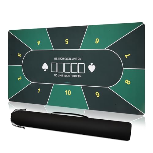 YOMEYOT Poker Table Top Mat 70x35 Blackjack Poker Mat with Non Slip Rubber Backing and Carry Bag for Home Poker Card Game Night Up to 10 Players (Green)
