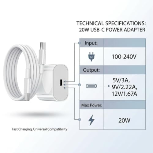 Image of Scalebee 20W Charger with Type C to C Cable | Compatible with iPhone 17 /16 /15 /Air Pro Max Plus, Compatible with iPad, Other Devices Supported