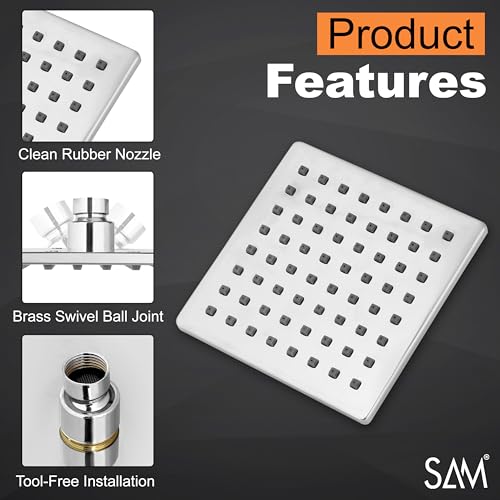 Image of SAM Shower Slim High Pressure Rainfall Showerhead Without Arm for bathroom (Rich Grade, 6 * 6)