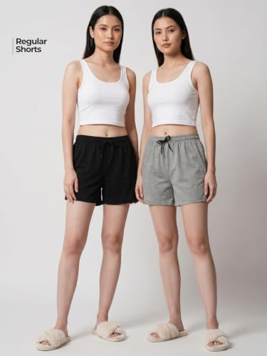 Image of Fflirtygo Women's Cotton Shorts | Sports and Running | Gym Workout and Yoga | Regular Fit Shorts for Women Combo (Pack of 2)