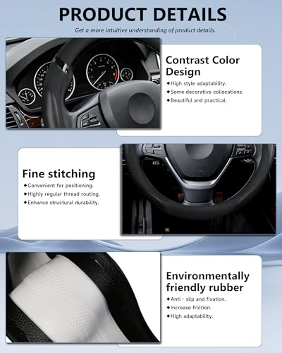 Image of Cxtiy Car Steering Wheel Cover for Men Women Universal Leather Steering Covers for Car SUV (Full-Black)