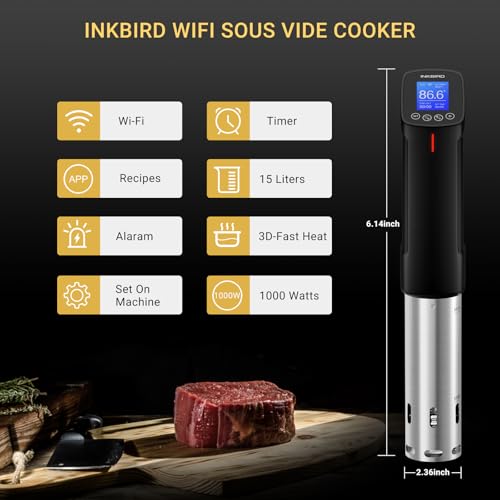 Inkbird WIFI Sous Vide Cooker & 44PCS Electric Vacuum Sealer Sous Vide Kits Recipes on APP and 1000W Sous Vide Machine| Sous Vide Starter Kits with 30PCS Sous Vide Bags Electric Pump Clips