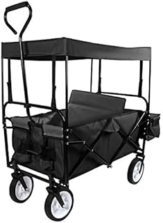 Flex HQ Collapsible Outdoor Utility Lightweight Wagon Cart with Top Canopy with New and Improved Extra Padding Black